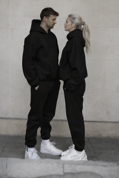 Unisex Siyah Oversize Kapüşonlu Eşofman Takımı/ Kapıda Ödeme