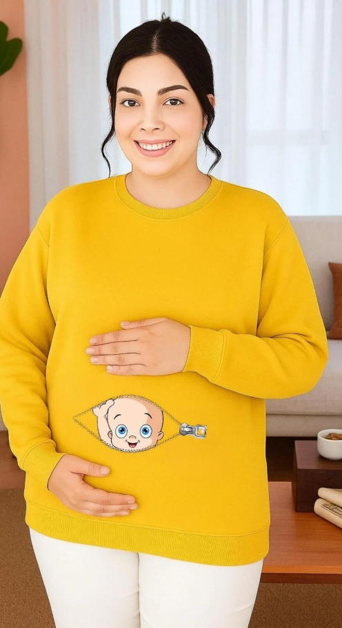 Fermuarlı Bebek Baskılı Hamile Sweatshirt/ KAPIDA ÖDEME