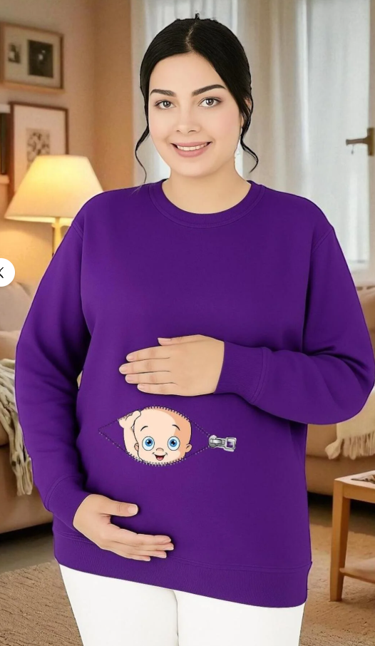Fermuarlı Bebek Baskılı Hamile Sweatshirt/ KAPIDA ÖDEME