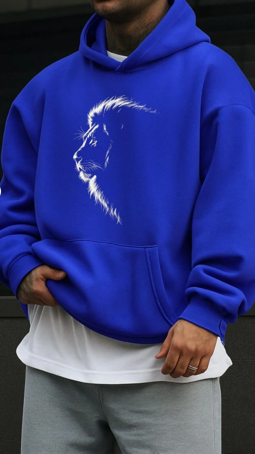 Lion Art Baskılı Oversize Hoodie – Kapıda Ödem
