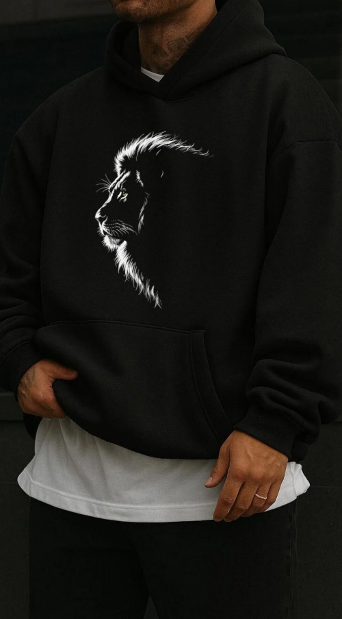 Lion Art Baskılı Oversize Hoodie – Kapıda Ödem