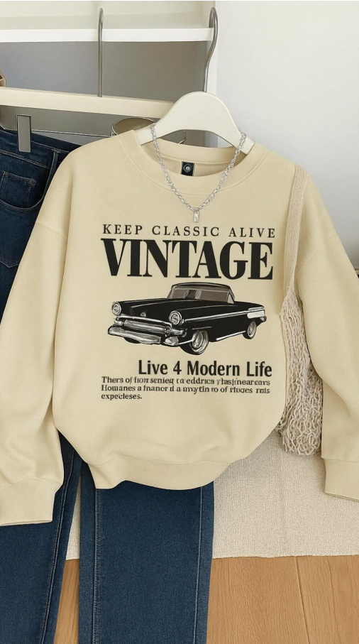 3 İPLİK PENYE VINTAGE BASKILI UNİSEX SWEATSHIRT