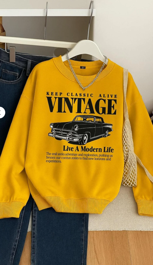 3 İPLİK PENYE VINTAGE BASKILI UNİSEX SWEATSHIRT