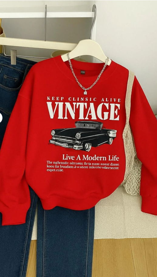 3 İPLİK PENYE VINTAGE BASKILI UNİSEX SWEATSHIRT