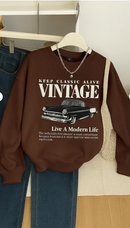 3 İPLİK PENYE VINTAGE BASKILI UNİSEX SWEATSHIRT