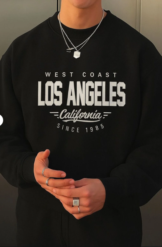 3 İPLİK PENYE LOS ANGELES BASKILI UNİSEX SWEATSHIRT/ KAPIDA ÖDEME